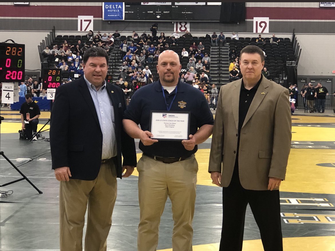 wvssac's tweet photo. Congratulations T.J. Van Meter, Moorefield High School. West Virginia State Wrestling Coach of the Year https://t.co/R2gvbzpfhl