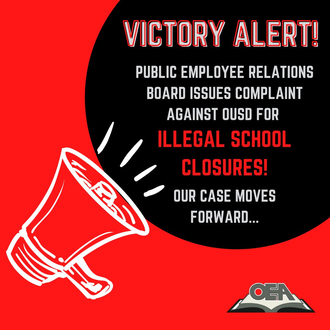 TODAY, after evaluating our Charge and OUSD’s 300+ page response, PERB issued a COMPLAINT against the District! This brings us one step closer to a hearing this spring in front of an Administrative Law Judge with the authority to stop school closures!