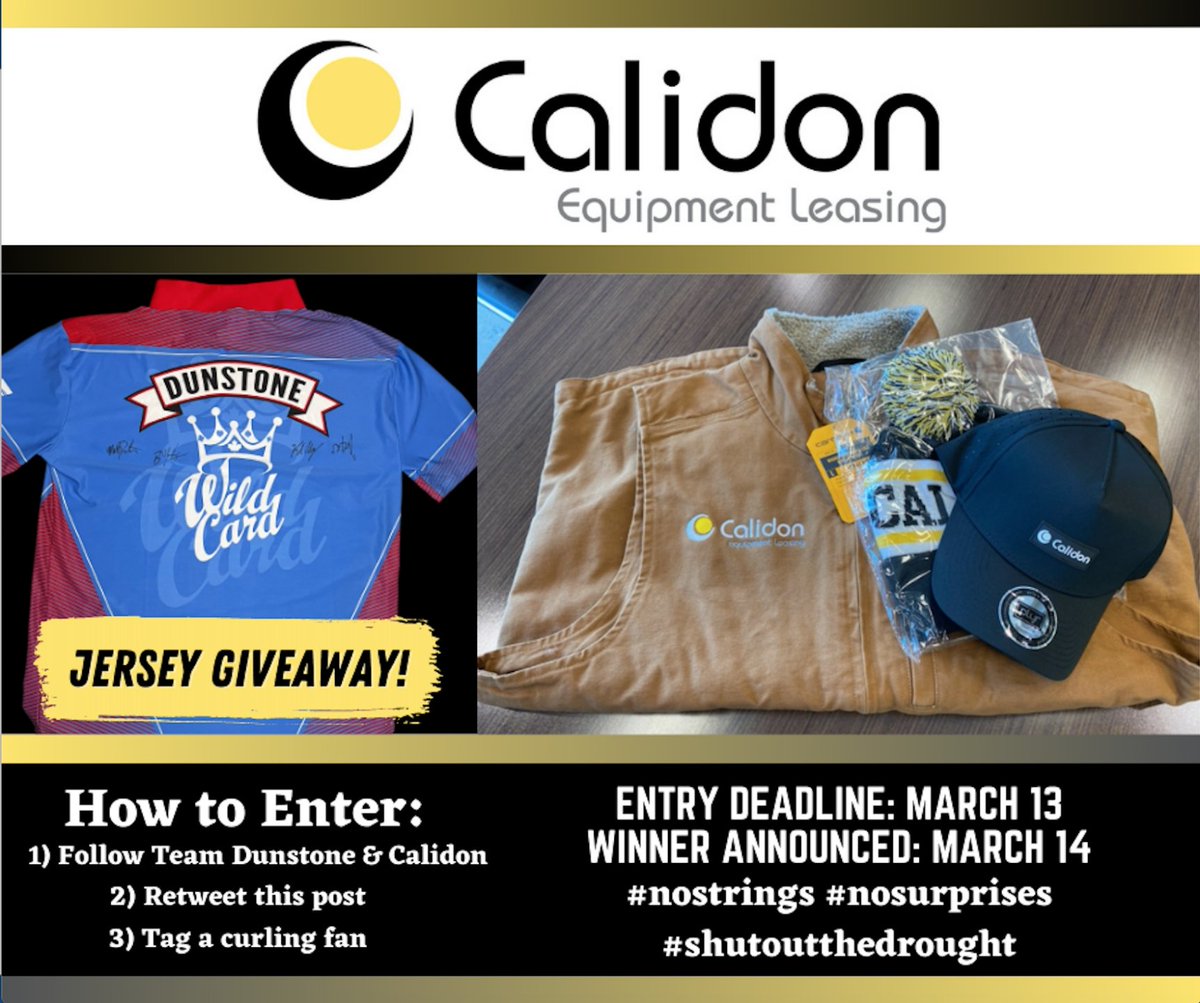 <a href="/TeamMDunstone/">Team Dunstone</a>  giveaway

This #Brier2022, we have partnered with the Team Dunstone to giveaway a signed jersey and Calidon prize

✅ Retweet this post
✅ Follow both Team Dunstone &amp; Calidon
✅ Tag friend in the comments

Contest ends, Sunday, March 13!

#nostrings #nosurprises