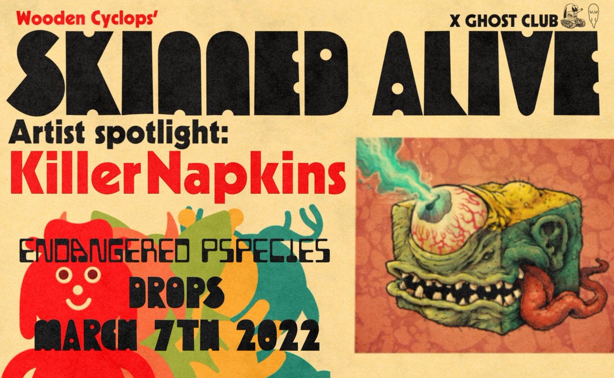 The_GhostClub's tweet photo. Skinned Alive 2
Artist Spotlight: @KillerNapkins 
 
Killer Napkins is Jason Spencer, born and raised in St. Louis, Missouri. After studying fine art at a local college he expanded his creative passions, ranging from illustration, apparel design, sculpture, and painting. https://t.co/yWTB2XZrvu