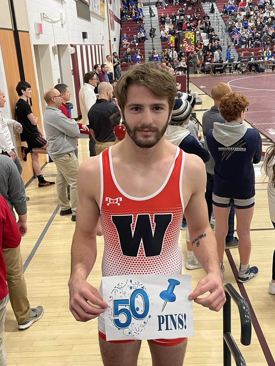 WmptMillionaire's tweet photo. Senior Roman Morrone earned his 100th career win last week in the District Championship Final, now first round of Regional Tournament he gets his 50th career pin!  Congrats Roman. https://t.co/Ird73KPQPg