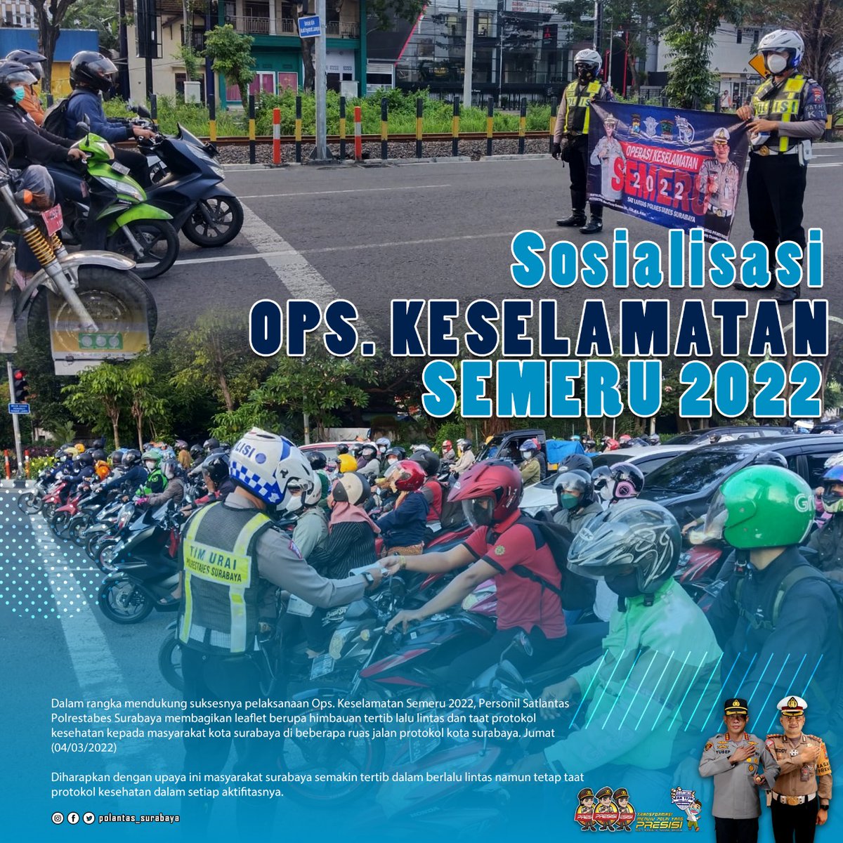 polantassby's tweet photo. Kawan Satlantas Polrestabes Surabaya Terus Memberikan Sosialisasi 
"OPS KESELAMATAN SEMERU 2022"
Tetap Patuhi Rambu Lalu Lintas Dan Protokol Kesehatan ya Kawan... https://t.co/ZHwgqyxple