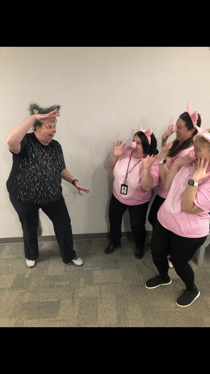 mcoleman2016's tweet photo. It was dress up as one of your favorite book characters at school today!! The Kindergarten team chose The 3 Little Pigs &amp; the big bad wolf!! The kids absolutely loved all of the characters!! It was fun!! https://t.co/UW4rVfoIst