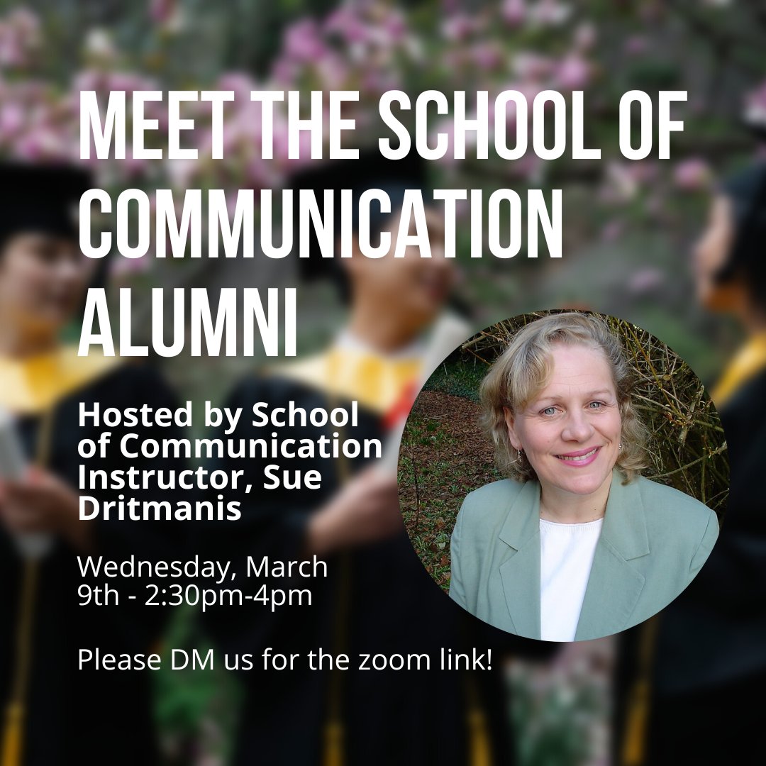 Hi everyone! We have a very special event coming up -- Meet your alumni! See where their journey's have taken them, learn from them and network! It will be hosted by Sue Dritmanis, Instructor, School of Communication. DM us for zoom info! #networking #alumni #CapU #NorthVan