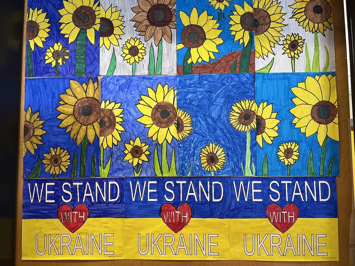 MrsMessen1's tweet photo. Our grade 6/7 class praying for the people of Ukraine and praying for world peace. Our call to action in our school community was through a beautiful display of artwork on our classroom door to create awareness #prayersForUkraine @olsnpsc @npsc_schools https://t.co/oFOb3wILvR