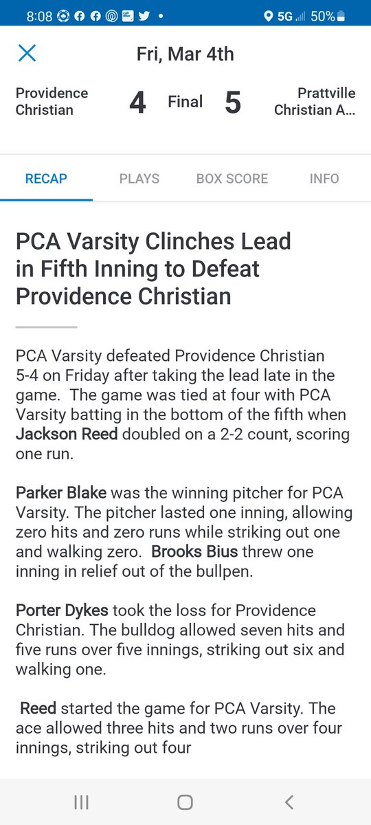 Prattville Christian Academy Baseball tweet media