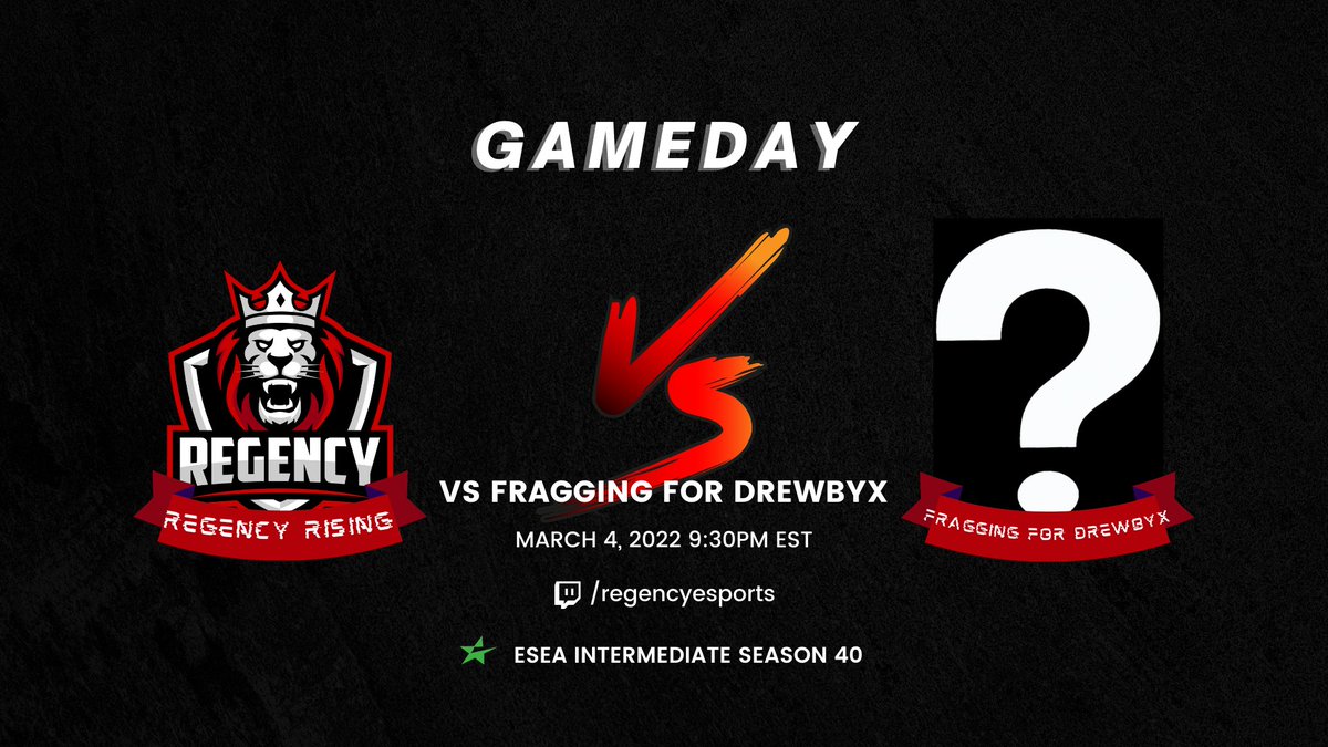 LIVE: RegencyRising vs Fragging For Drewbyx
Been a while! Please come support the boys in IM SZN 40
twitch.tv/regencyesports