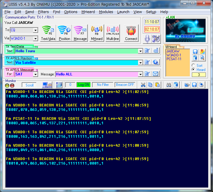 JA0CAW's tweet photo. NO-44 (PCSAT) 01:59 UTC 1K2 Packet over Japan #pcsat #aprs #amsat https://t.co/ZdKjny0GyY