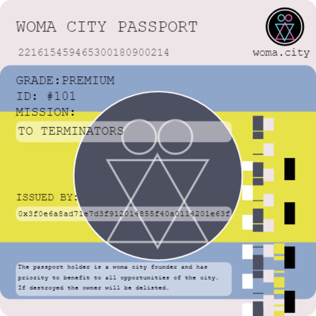 womacitytoken's tweet photo. Fully onchain NFT womacity Passports . 

Totally 10% $WOMA Token reserved to airdrop for passport holders.

Fair Launch 8 March 2022 on PinkSale https://t.co/ebCvqGLX9p