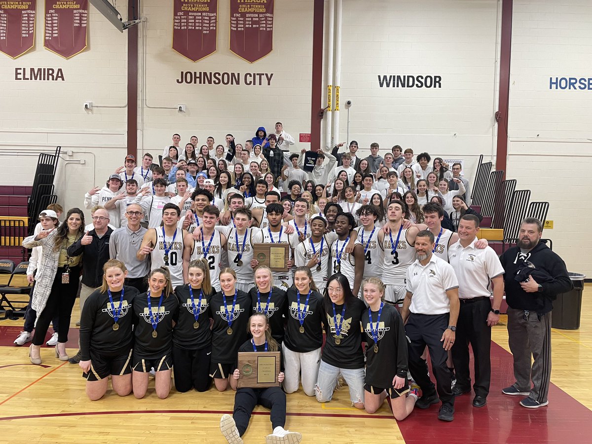 Back to back Section IV Class AA Champions tonight! What a time to be a HAWK! #HawkNation 💪🏽🔥🏀🎉