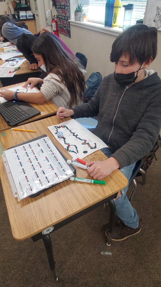 CeresUSD's tweet photo. Sixth-graders at @CaswellCougars created and compared two ancient quests in literature for a Unit 6 Benchmark inquiry-based project. They programmed tiny Ozobot robots to travel through the two quests. #CeresEdTech #CeresLearns https://t.co/77so3xi7rP