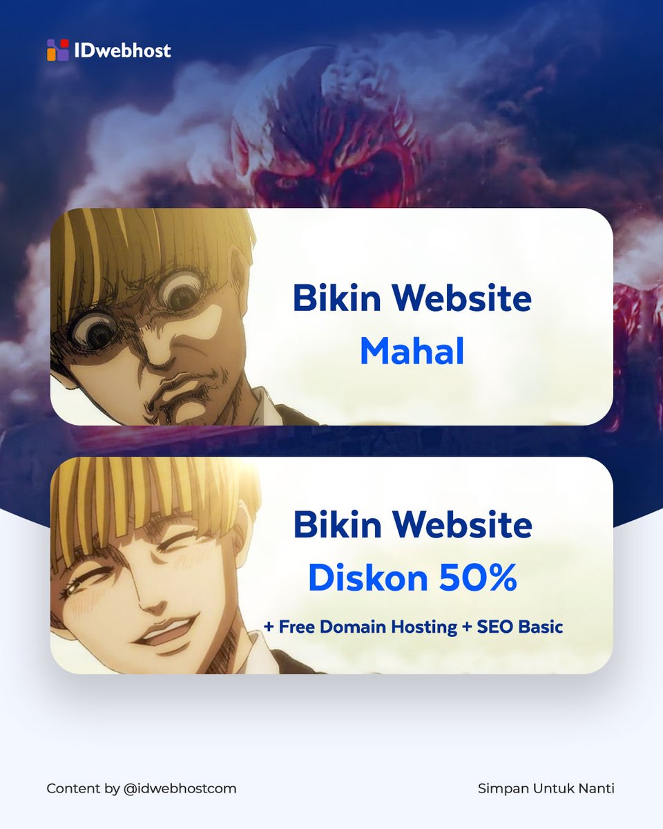idwebhost's tweet image. Kalau ketemu sama pembuatan website yang mahal rasanya jiwa ini langsung memberontak pusink 😑

Tapi sekalinya tahu kalau lagi ada promo diskon 50% pembuatan website, sekaligus free domain hosting dan dapat SEO basic, dijamin langsung kepincut

#IDwebhost #WebHostingYaIDwebhost
