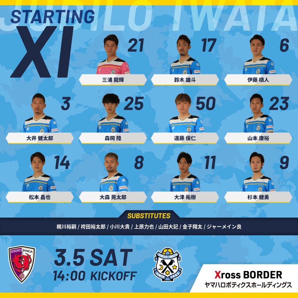 ジュビロ磐田 Starting 11 3 5 土 14 00 京都サンガfcvsジュビロ磐田 ご視聴は Dazn で T Co Zm0z3wf5ph Jubilogobeyond ｊが世界を熱くする T Co Cibdgcdhpf Twitter