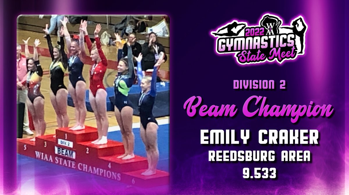 Emily Craker, a <a href="/RAHSburg/">Reedsburg Area High</a> sophomore, is the 2022 WIAA D2 Balance Beam Individual State Champion! She scored 9.533 to earn this year's gold medal. 🥇🤸‍♀️ #wiaagym #statechamp
