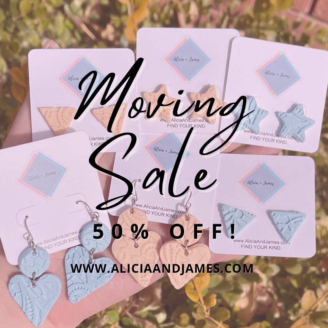 MOVING SALE - 50% OFF! 🎉 Thank you so much for your patience while we move on to bigger + better things! #AliciaAndJames is now officially reopened and accepting orders. Get 50% off everything, no code needed! AliciaAndJames.com