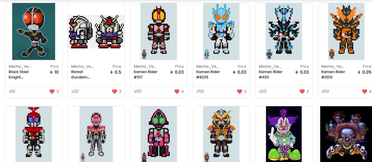 RakyatCilaka's tweet photo. New Collection available on https://t.co/e7InwgD6ps

#nftart  #NFTGiveaway #NFT #nftpixelart #NFT8bit
#nftcollector #NFTProject #kamenridernft
#scaryclownnft #jokernft #darkclownnft #amazingnft #rarestnft https://t.co/gNaG4DOOVS