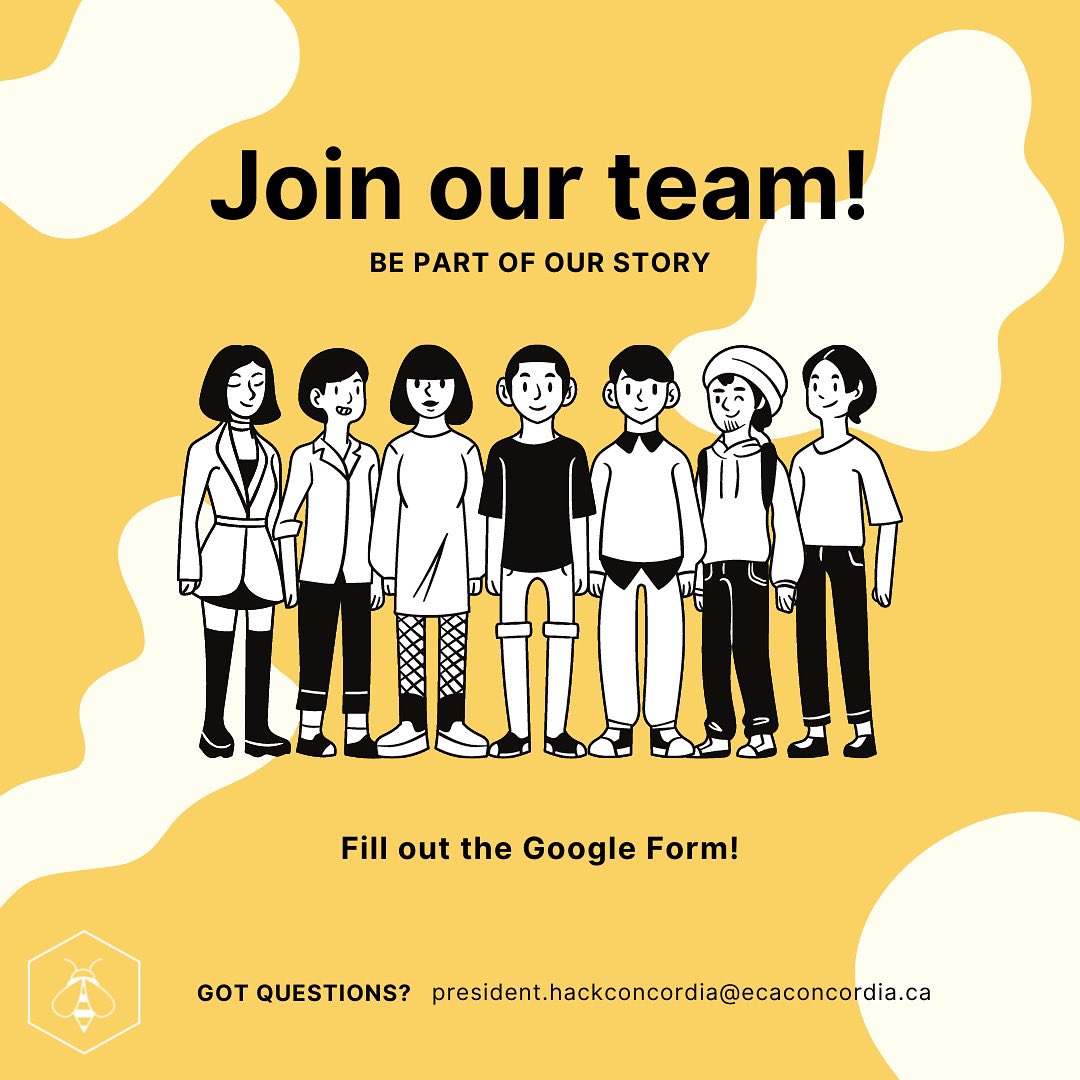 HackConcordia's tweet image. 🐝 We’d love to have you on our team! Join us in making HackConcordia bigger and better than ever! 

🔗 forms.gle/z4U1VnbKeMgbLN…