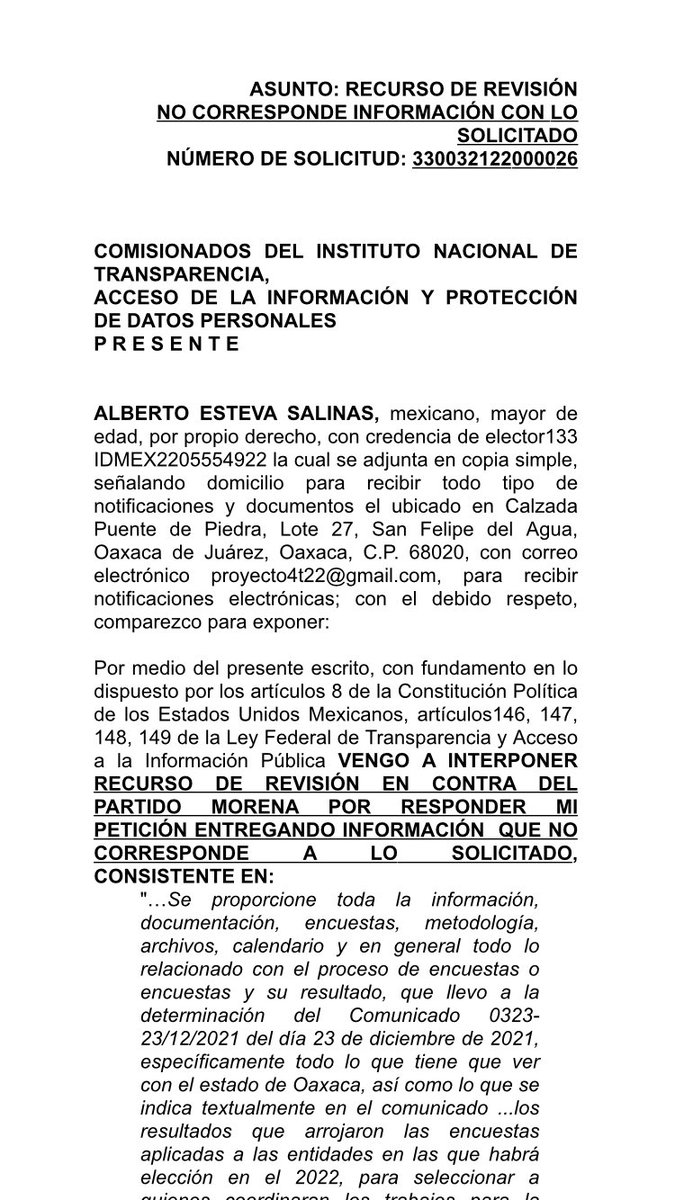 AlbertoEsteva's tweet photo. @corazn_abierto #Oaxaca #morena entrega información distinta a la solicitada y por ello se interpone recurso de revisión . En un inicio decía buscaba exhaustivamente las encuestas , ahora dice que ya las encontró y que están en las redes sociales SIC . No es lo que le pedimos !! https://t.co/H01sN0y5pl