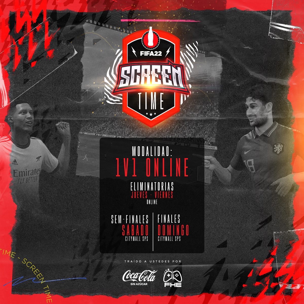 COCA-COLA X FHE 🥤🎮 TE TRAEN "SCREEN TIME" 
Un mes de eventos Esports &amp; Entretenimiento en las 2 principales ciudades de Honduras 🇭🇳
Comenzaremos el camino con FIFA22, por lo que ya puedes inscribirte para convertirte en el campeón de San Pedro Sula.  Más info (Link en bio)