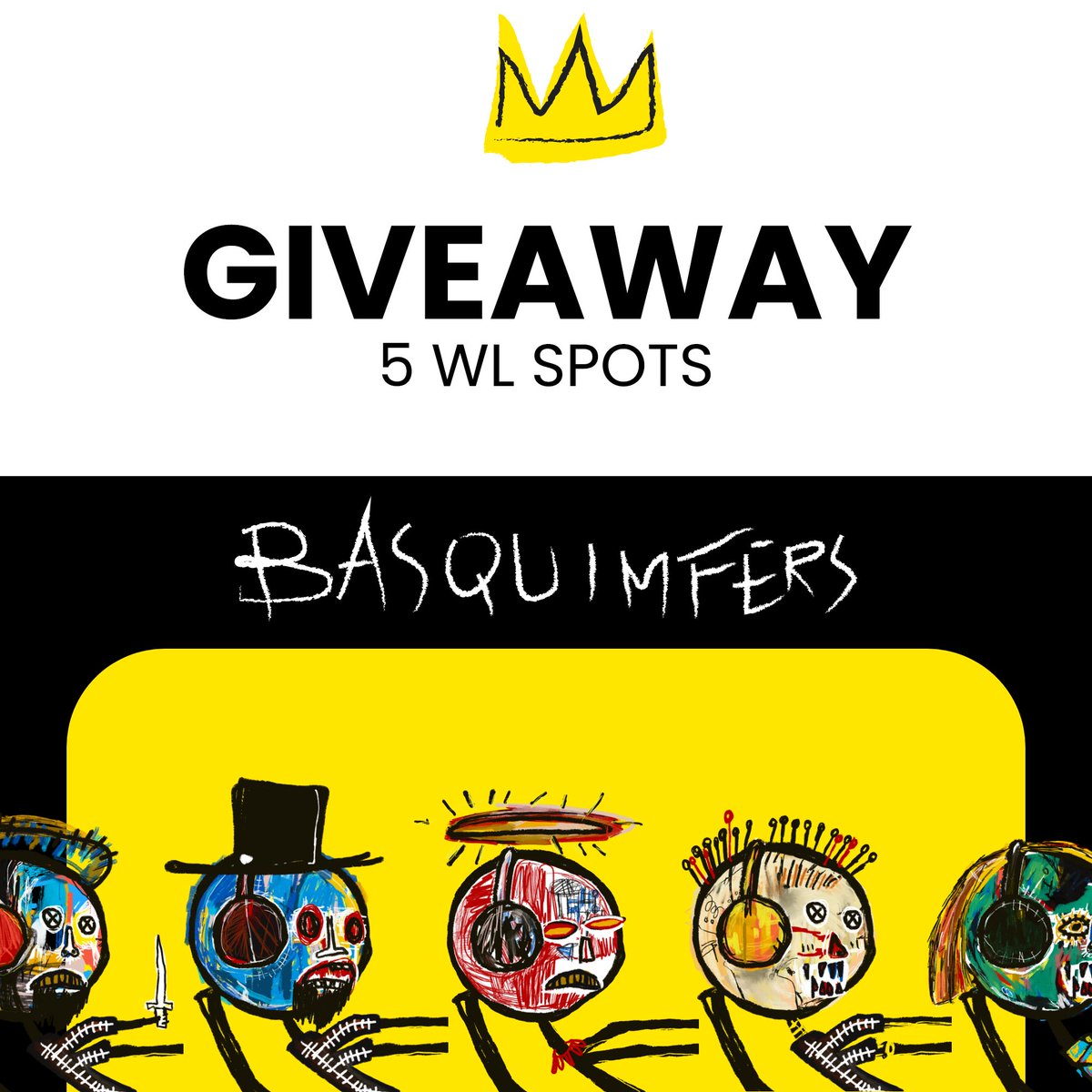 👑WL GIVEAWAY👑

GMfers, here's a chance to secure your whitelist spot to mint a Basquimfer at a  cheaper price.

Enter: 
- Follow <a href="/basquimfers/">basquimfers | SOLD OUT</a> 
- Like &amp; RT
- Reply with your ETH wallet 

Winners chosen in 4 hours 
GL #mfers 

#NFTGiveaway #mfer #NFTdrop