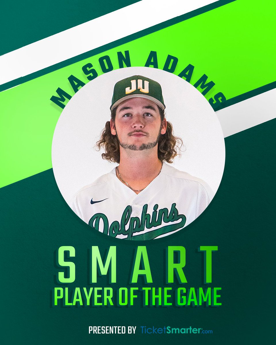 He tied a school record with 13 strikeouts tonight, and also earned the win after eight strong innings of one-run baseball!

Mason Adams is your <a href="/TicketSmarter/">TicketSmarter</a> Player of the Game

#JUPhinsUp