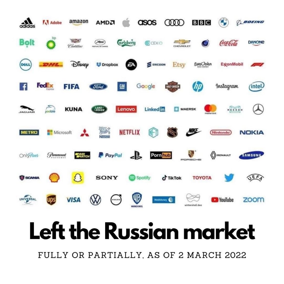 🇷🇺 | Todas estas marcas se han retirado parcial o totalmente del mercado ruso hasta el 2 de marzo del 2022: