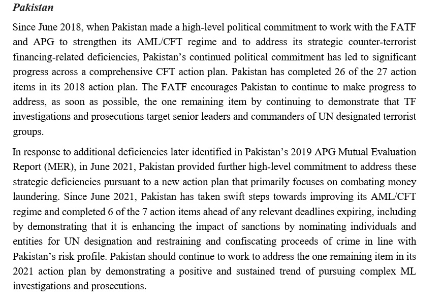 bharat_spark's tweet photo. Pakistan Remains on Gray list of FATF... 
Fatf calls on Pakistan to fulfill "one remaining item by continuing to demonstrate that terror finance investigations &amp; prosecutions target senior leaders and commanders of UN designated terrorist groups" https://t.co/paQR4lCkO5