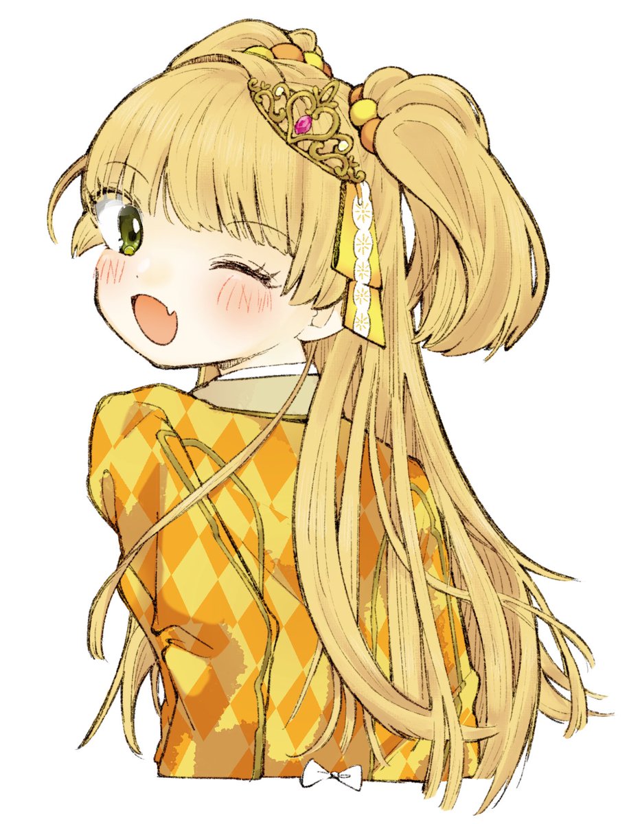 jougasaki rika 1girl solo one eye closed blonde hair two side up long hair green eyes  illustration images