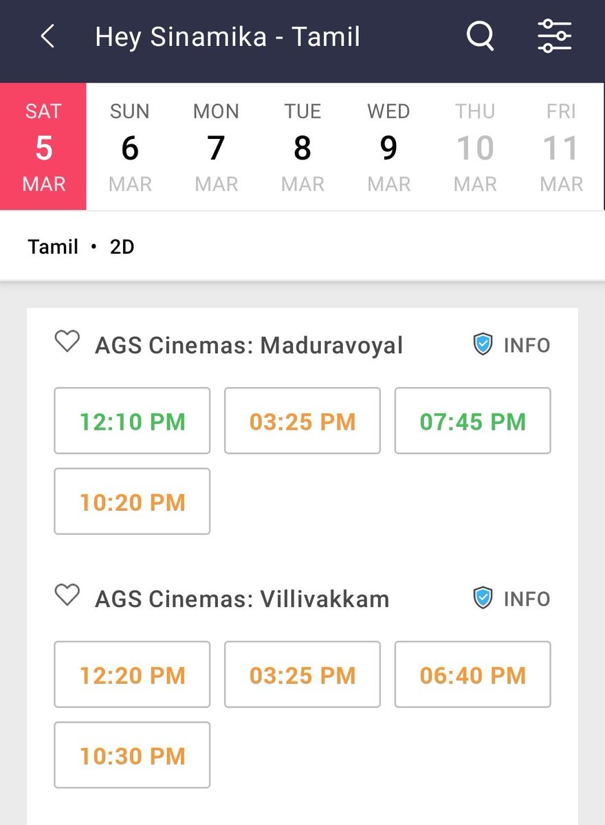 VishnuGA77's tweet photo. #HeySinamika has set Box Office on Fire🔥🔥 Almost all shows are Fast Filling/ Sold Out on BMS (Chennai)👌🏻
@dulQuer @BrindhaGopal1 https://t.co/6ga1MztLZV