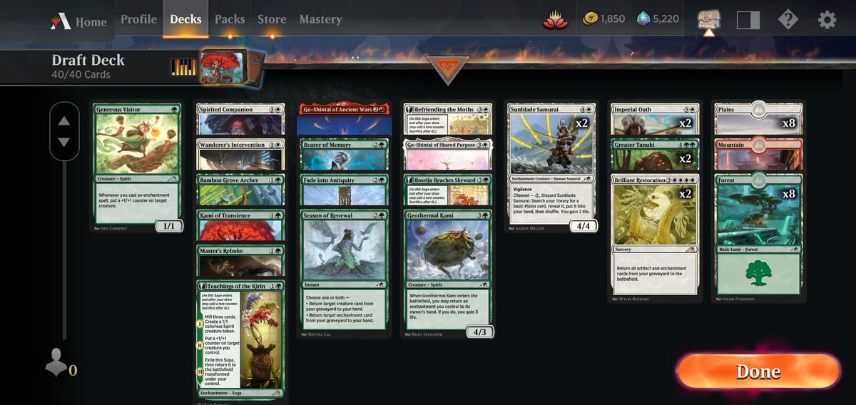 KURZoneMTG's tweet photo. This was a super fun deck. All you need for reanimator is 2x Brilliant Restoration to go with 2x Sunblade Samurai and 2x Greater Tanuki (plus other busted enchantments of course) 7-1 in Bo1 #mtgneo https://t.co/0hm5fnMQVY