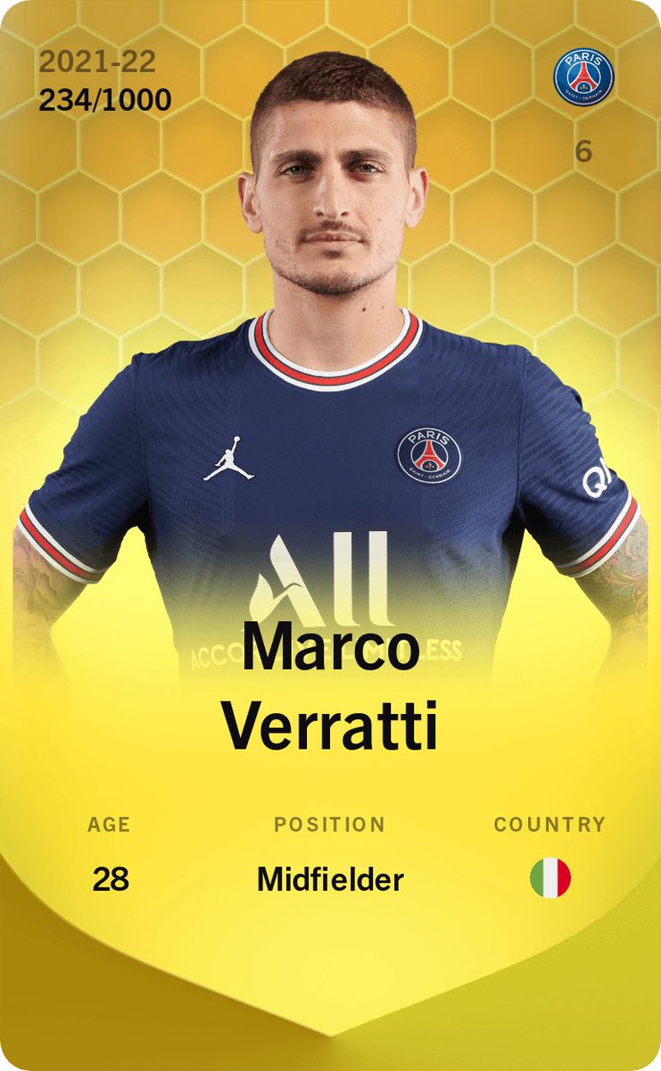 next30years's tweet image. *GIVEAWAY CAMEMBERT - @Sorare*

I am on a mission to bring to next 1M people to NFT and Metaverse

I am offering 3 @MarcoVerratti1 Limited Edition Cards for a total value of 0.78 eth

Verratti recently bought an Island from @exclusible 

Link to apply : 
gleam.io/bJYqf/camember…