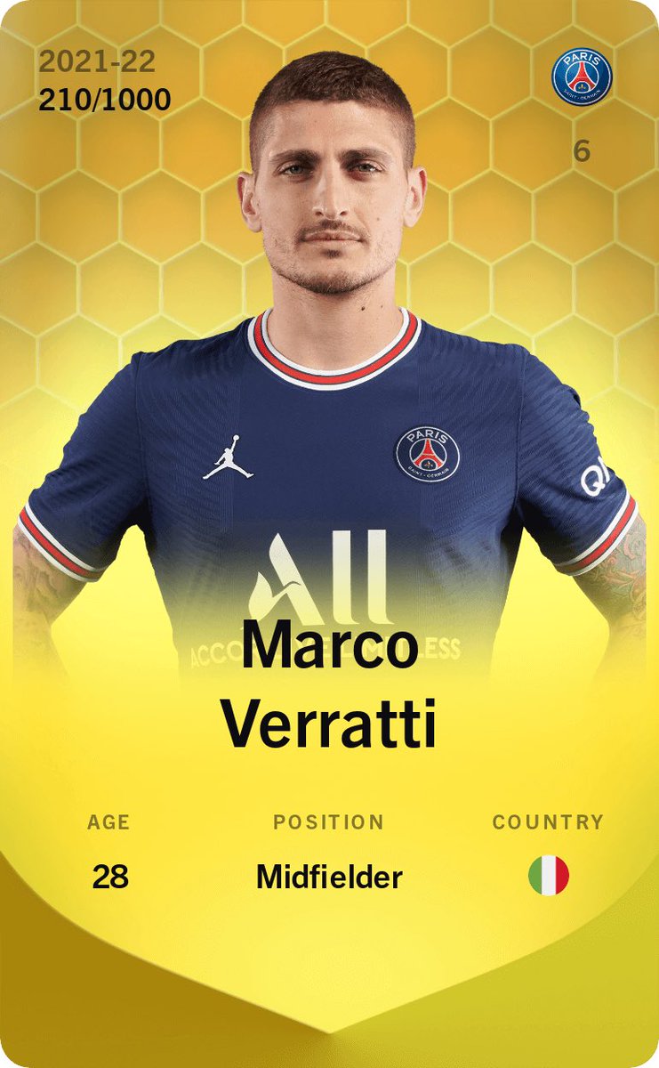 next30years's tweet image. *GIVEAWAY CAMEMBERT - @Sorare*

I am on a mission to bring to next 1M people to NFT and Metaverse

I am offering 3 @MarcoVerratti1 Limited Edition Cards for a total value of 0.78 eth

Verratti recently bought an Island from @exclusible 

Link to apply : 
gleam.io/bJYqf/camember…