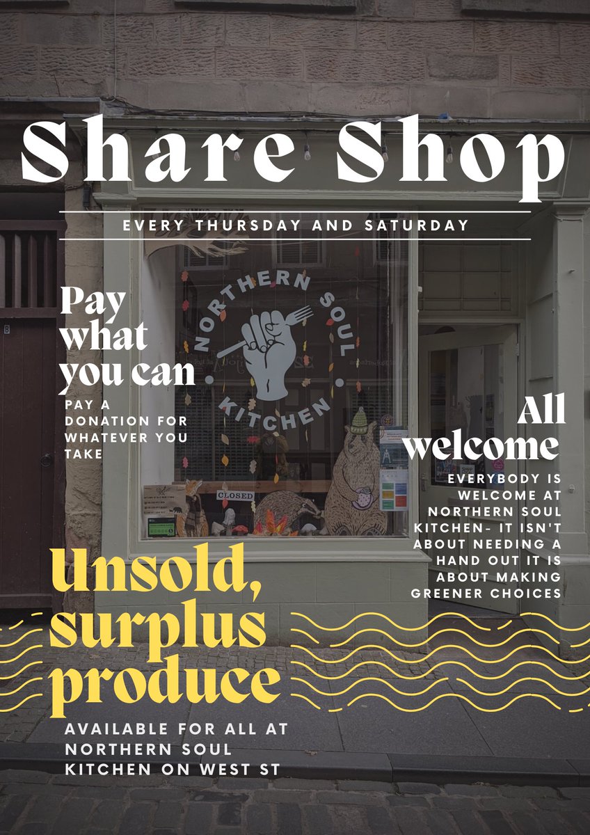 NrthrnSoulKitch's tweet image. 🌞 Good morning lovely lot! 🌞

We have another Share Shop for you this Saturday run by our wonderful volunteers Ruth &amp;amp; Maurice. 

We'll be ready and organised for opening at 11am at the café so if you arrive a little early or it is busy please expect to queue outside.