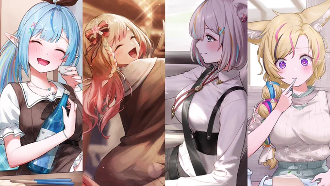 ホロライブ5期生☃️🍑🥟♌️🎪

ねぽらぼデート
4人カラーのメッシュが素敵～!
#LamyArt #ねねアルバム #ししらーと #絵まる 