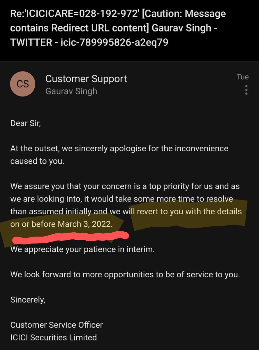 gaurav_singh13's tweet photo. @ICICIBank_Care @ICICIBank_Care ,@ICICIBank 
You asked for time till 3rd March. Today is 5th, still no reply.
1.5 month+ gone, still no resolution, not a single phone call.
I will have to suffer significant financial loss due to your shocking inefficiency. Absolutely livid right now. Good Bye. https://t.co/ABhkE7HoEp