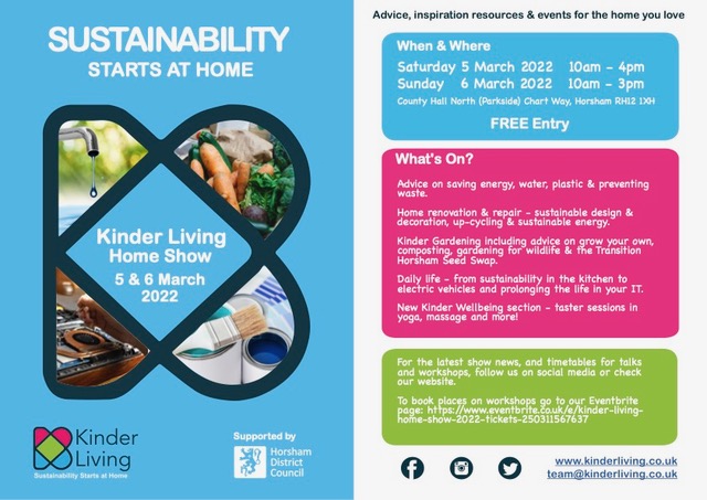 We will be at Kinder Living Home Show, Parkside, Chart Way, Horsham RH12 1XH today 10-4. See you there too?