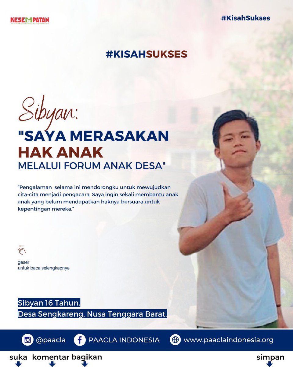 Cerita inspiratif dari Sibya, Ketua Forum Anak Desa Sengkerang yang merasakan hak anak melalui forum anak desa.