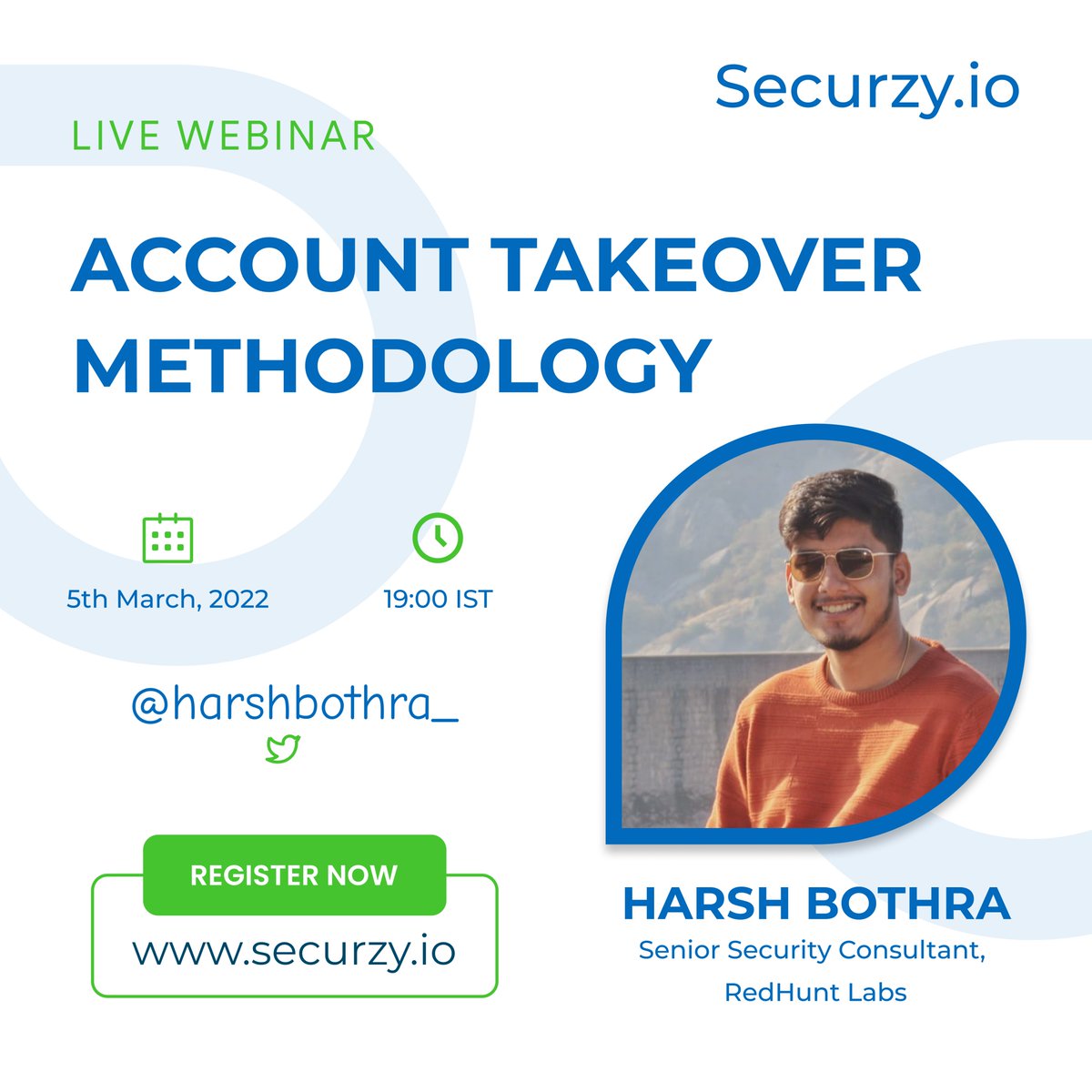 SecurzyHQ's tweet photo. ⏰⏰⏰ Few hours to go! ⏰⏰⏰ join @harshbothra_'s talk on Account Takeover Methodology! Attend for free at https://t.co/jmd6t7bpkY #bugounty #infosec #bugbountytips #Pentesting #appsec #100DaysOfHacking https://t.co/davzssi50t