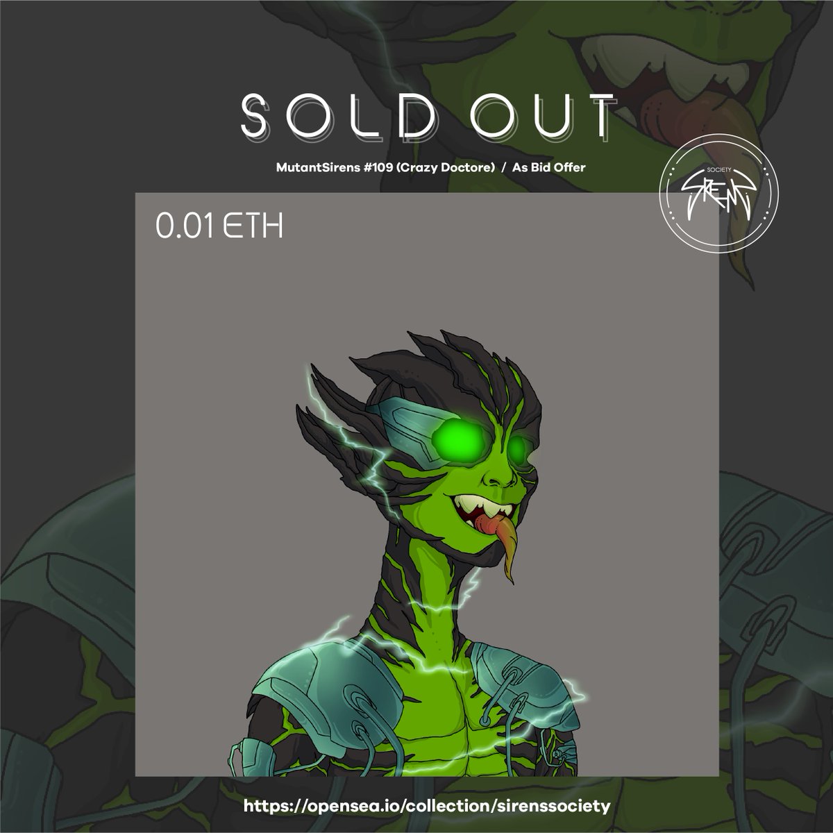 SirensSocietyX's tweet photo. SOLD as BID OFFER !! 🧜‍♀️🧜‍♀️

at the same time we announce that the latest skin variant has been released! called "Mutant Eruption", with characteristics similar to that of a demon and a dragon. We will continue to develop many more types.

https://t.co/TBL1Na5hUu

#NFTProject #NFT https://t.co/RyvapC0OPY