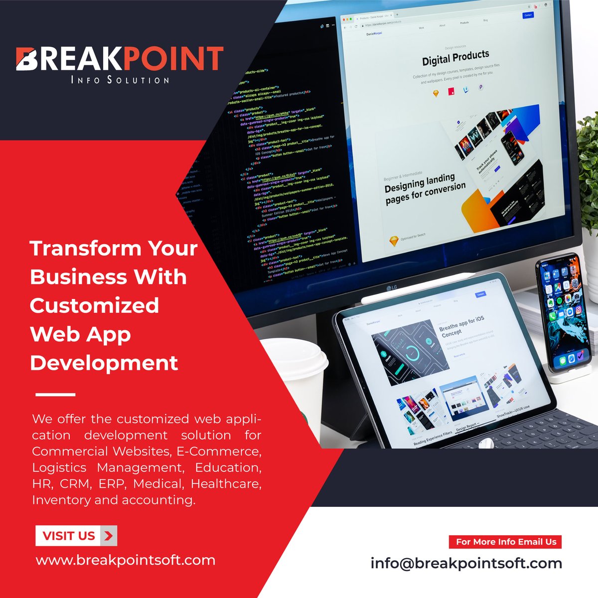InfoBreakpoint's tweet photo. We offer the customized web application development solution for Commercial Websites, E-Commerce, Logistics Management, Education, HR, CRM, ERP, Medical, Healthcare, Inventory and accounting.

https://t.co/8sz86L4Lo4

#breakpointsoft #breakpoitinfosolution #webdevelopment https://t.co/6C3xyxGmT9