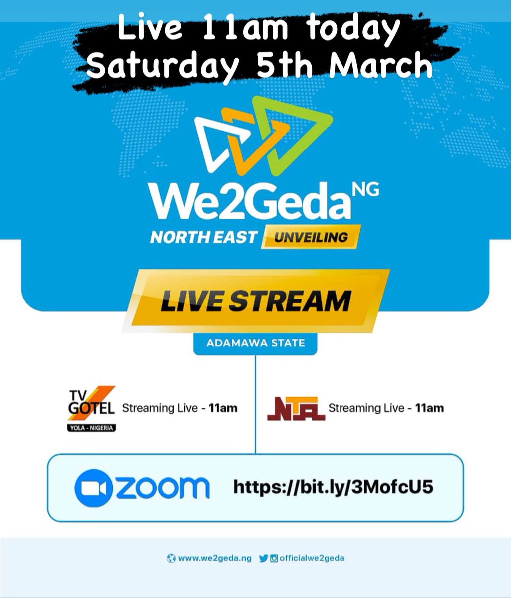 ziter001's tweet photo. Watch the North East unveiling LIVE on NTA, 11am. 

Visit us at https://t.co/wTNPkQY8Cu

#we2gedalaunch #we2gedamovement  #we2geda #2023elections #nottooyoungtorun https://t.co/pDL3cmd2kd