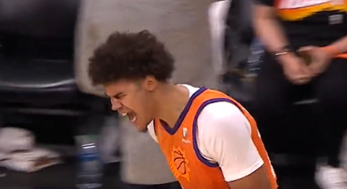 TheValleyStats's tweet photo. Cam Johnson tonight:

38 points (2nd most off the bench in Suns history)
9 threes (T-most in Suns history)
7 threes in 4Q (most in a quarter in Suns history) https://t.co/PaEwNxHil7