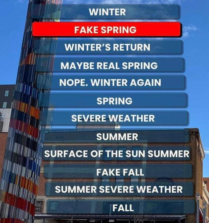 Do not be tricked by this week's warm embrace, it is a false hope brought by @Gozreh1. Though she may mean well by it, any plants or crop you may wish to start needs brought in overnight.