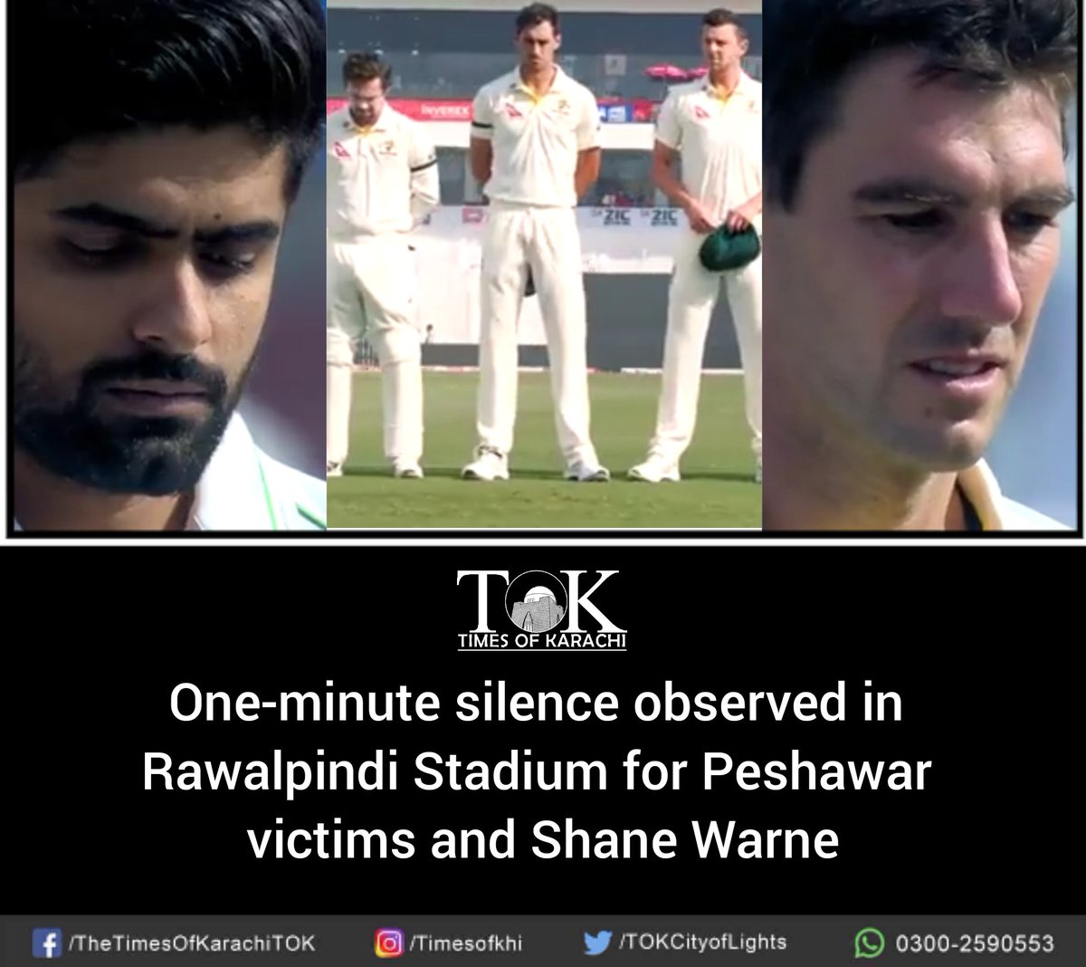 TOKCityOfLights's tweet photo. Both teams observed a minute’s silence before play and are wearing black armbands.

#PAKvAUS https://t.co/1rsnp6NaS7