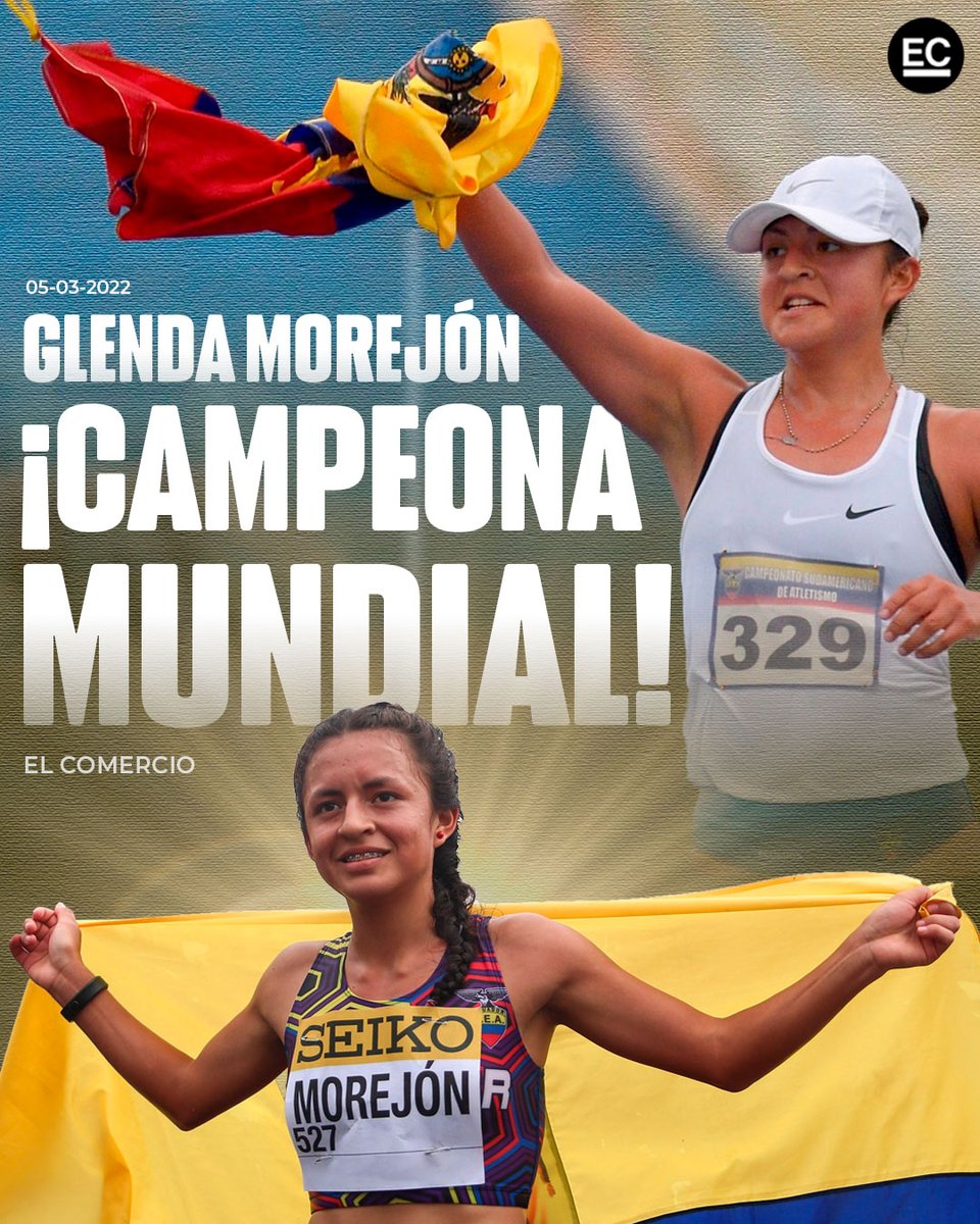 elcomerciocom's tweet photo. ¡ECUADOR EN LO MÁS ALTO GRACIAS A GLENDA! 😭🇪🇨👏 ¡TENEMOS CAMPEONA MUNDIAL! 💛💙❤️ ¡GLENDA MOREJÓN GANA EL MUNDIAL DE MARCHA! 🙌👏🙌👏 » https://t.co/leZue7G1Vr https://t.co/17QcBmkxgq