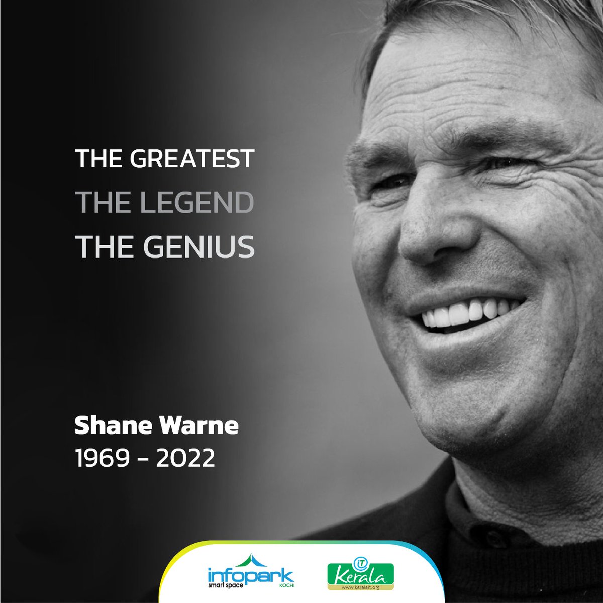 InfoparksKerala's tweet photo. The world lost one of the greatest sportsmen of all time. #ShaneWarne, #Australia's #legendarylegspinner, died aged 52 on Friday, 4th March. Sir, you will be missed terribly.

#Infopark #InfoparkThrissur #InfoparkKochi #LegendarySpinner #Cricket #ODI #Spinner #RIP https://t.co/SHRJcACNZh