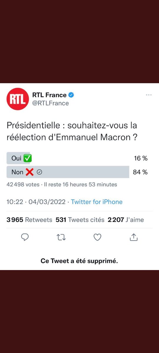 TomBlake2323's tweet photo. @RTLFrance Et sinon votre sondage...??? Il est toujours pas réapparu !!! Auriez vous peur de vexer l'empereur ? https://t.co/50sw6tcGdE