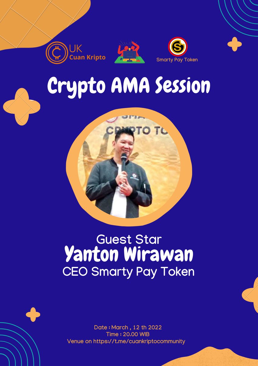 CukongCrypto_'s tweet photo. Crypto AMA Session #SmartyPayToken bersama https://t.co/nW8jlXDQno 

Banjirnya passive income bersama $SPY penasaran?? Segera join sebelum tgl 12 Maret 2022!!

#BinanceSmartChain #YieldFarming https://t.co/Cc6yeWxMCJ