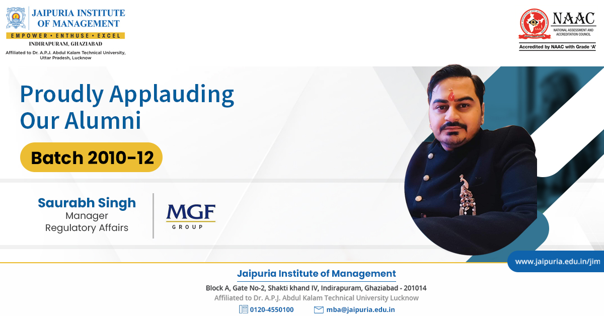 JaipuriaMBA's tweet photo. Our alumni, Mr. Saurabh Singh is now a Manager Regulatory Affairs at the renowned MGF Group. We are proud of you!
#JaipuriaInstituteofManagement #JaipuriaInstitute #JaipuriaGhaziabad #JaipuriaMBA #Jaipuria #JIM #MBAwithJaipuria #JaipuriaAlumni #Alumni #LearnWithJaipuria https://t.co/XpWdG9nPME