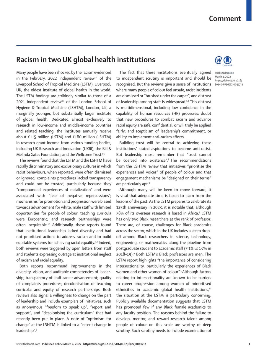 DrMishalK's tweet photo. Conclusions from independent reviews couldn't be clearer - but is this a turning point on anti-racism &amp; equality at UK's Tropical Med Schools? 

In @TheLancet we lay out why change must be led by people with 
TRUST &amp; TRACK RECORD of transformative action
https://t.co/c6BwHN919l https://t.co/Zl6UohaMXP